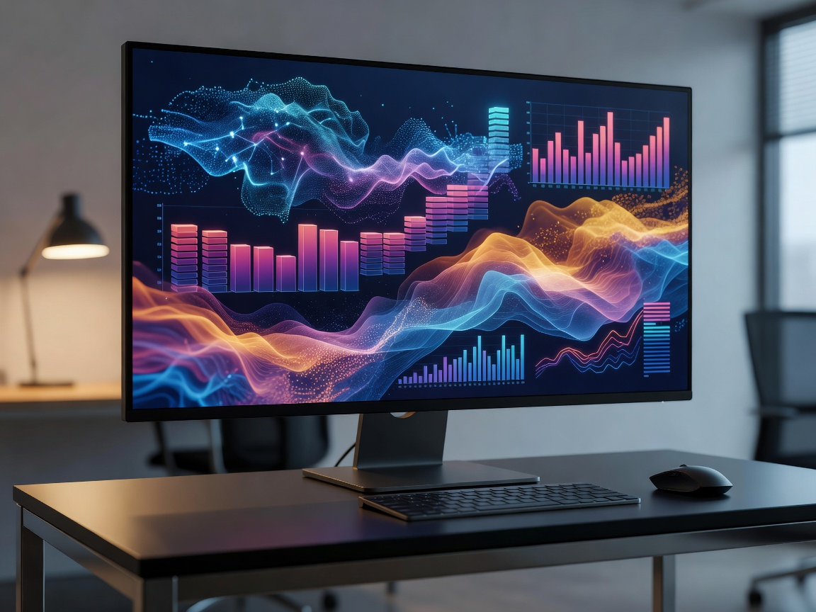 Data analysis charts on a screen