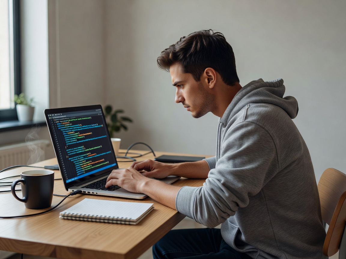 Person coding at a laptop